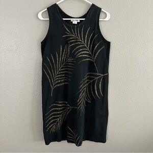 Vintage M Mac Black Gold Floral Leaf Painted Tank Dress XS Sleeveless Art Beach